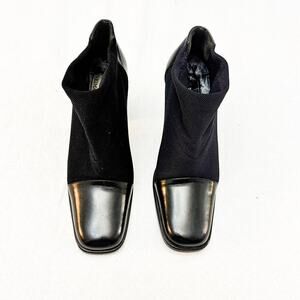 Via Spiga Black Heeled Bootie Square Cap Toe Two-Tone Size 5.5